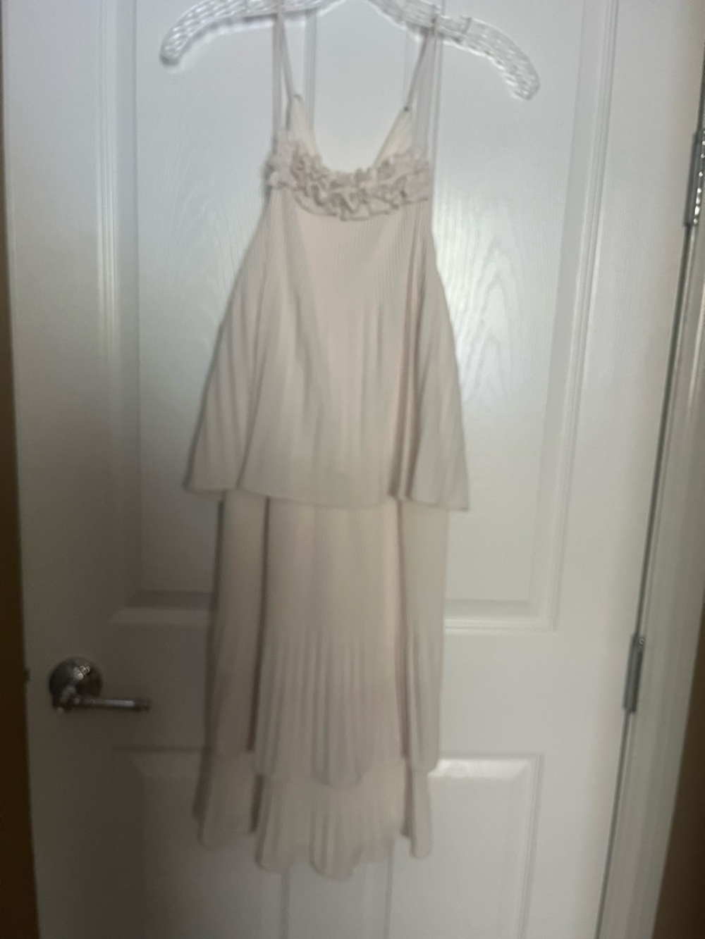 Halston Heritage Cream Tiered Maxi Dress with Ruffle Bodice